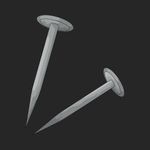 graphic illustration of two galvanized nails set against a dark gray background, symbolizing construction and hardware