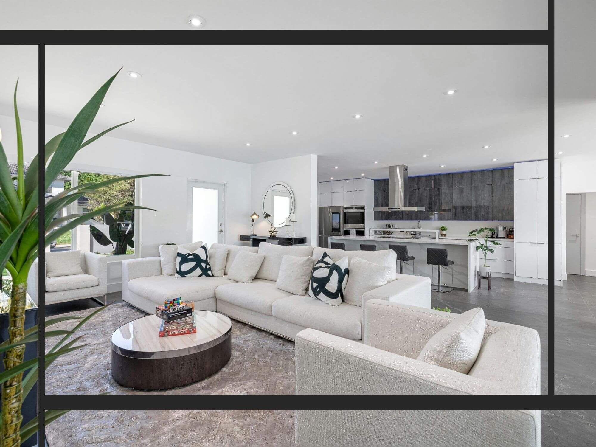 large living room and kitchen area