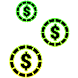 Icon of three offset circles with dollar signs inside