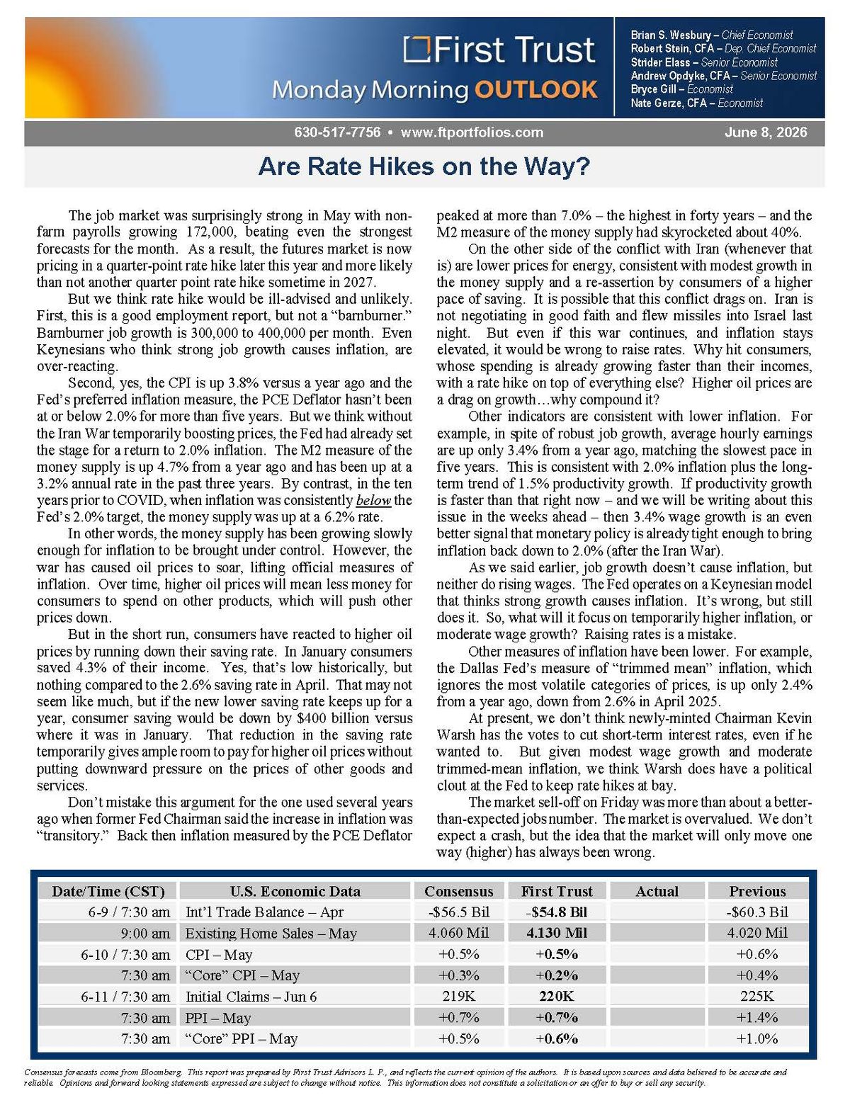 First Trust Monday Morning Outlook — June 08, 2026 | J. Martin Wealth Management