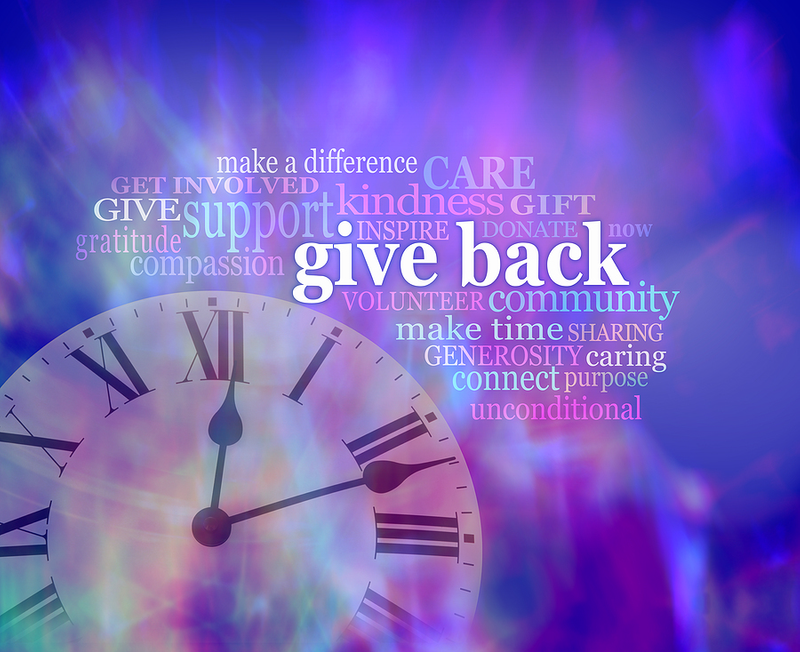 Give Back and Support Community Word Cloud with Clock