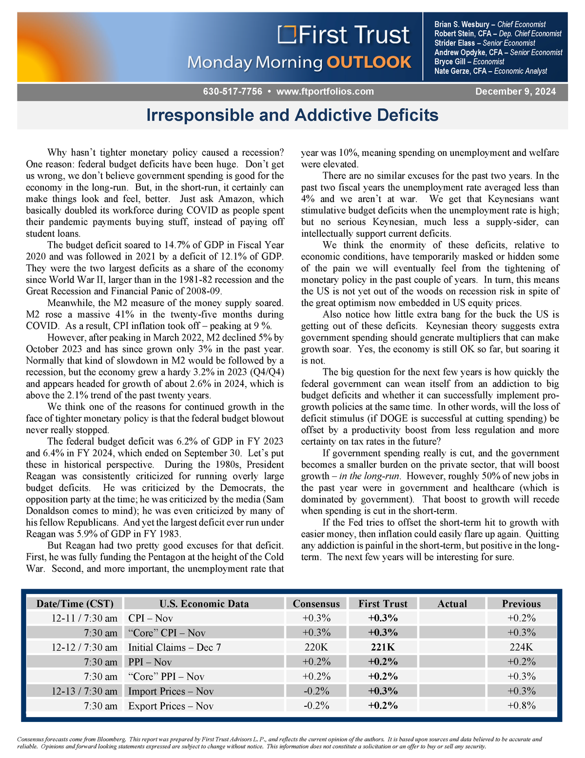 First Trust Monday Morning Outlook - December 9, 2024