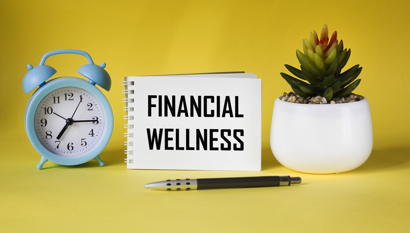 Financial Wellness Concept with Clock and Notebook