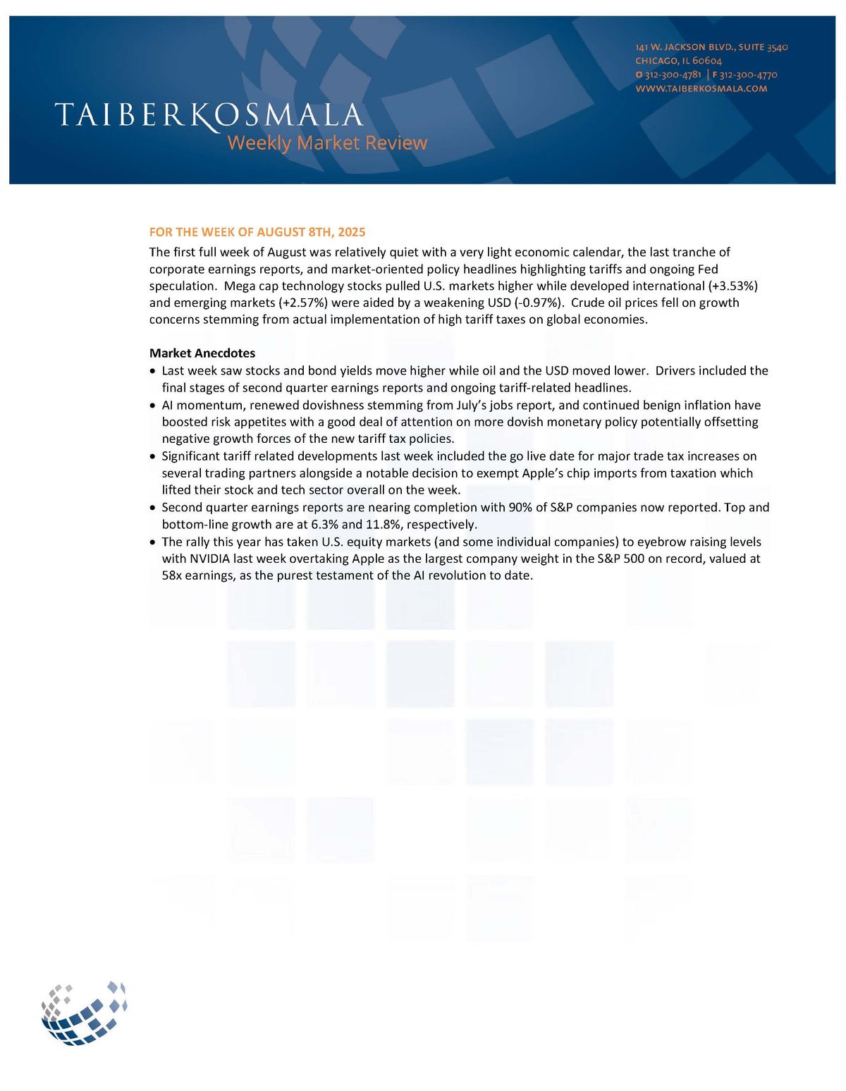 Weekly market review for August 8, 2025