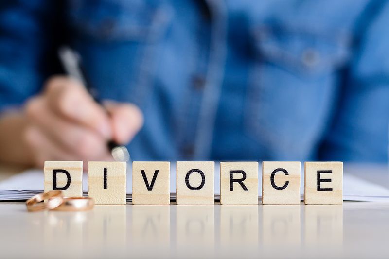 Divorce Filing Blocks with Wedding Rings
