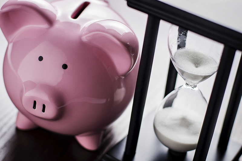 Pink Piggy Bank with Hourglass