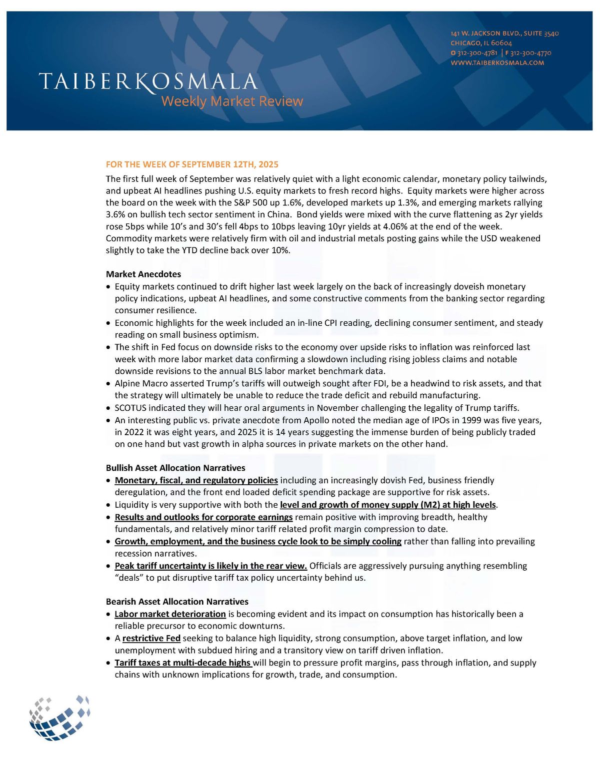 Weekly market review commentary September 12, 2025