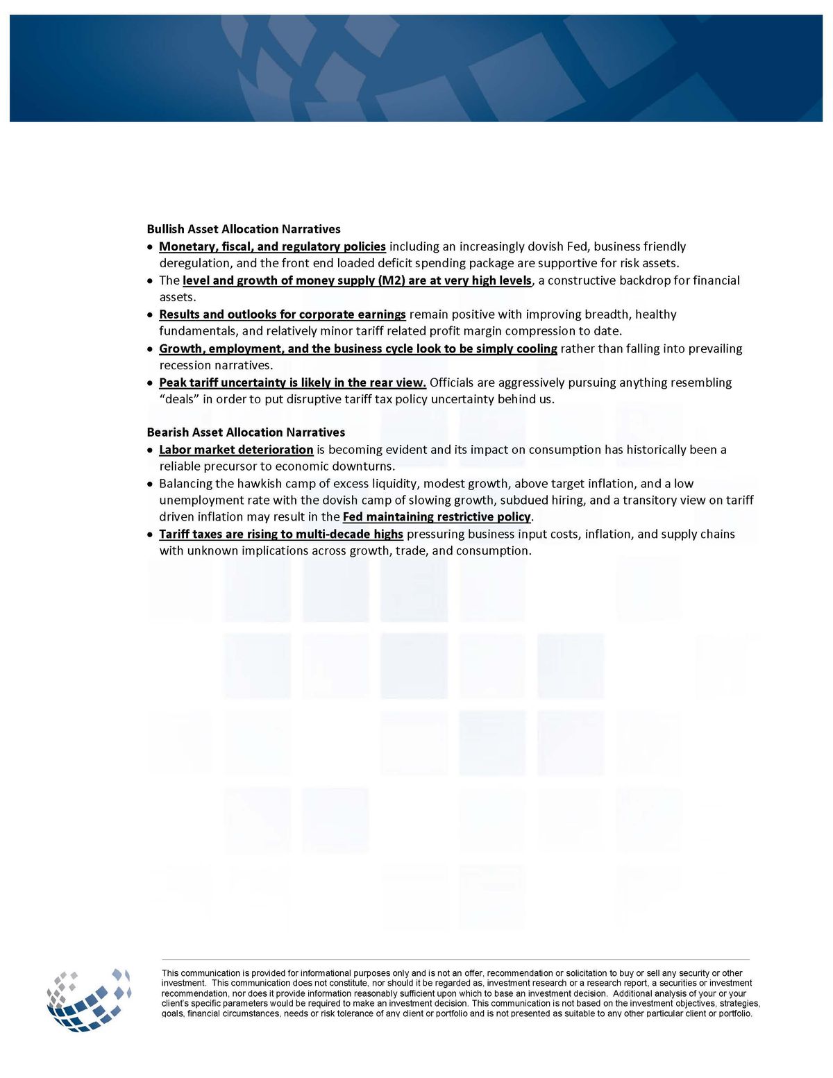 Bullish vs Bearish Asset Allocation Narratives – August 2025