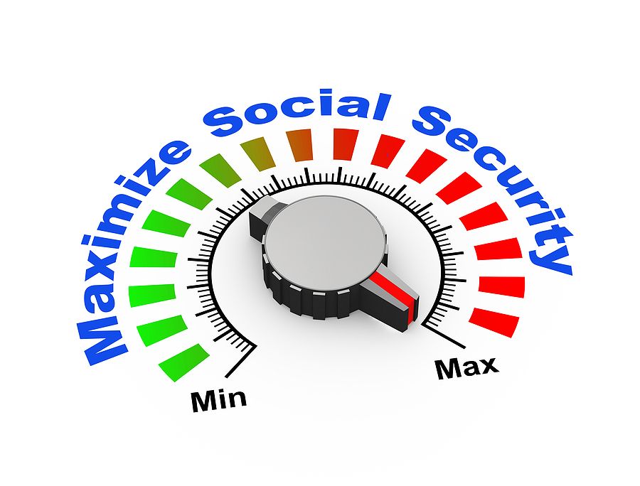 Dial turned to max with the words Maximize Social Security, symbolizing strategies to increase retirement income