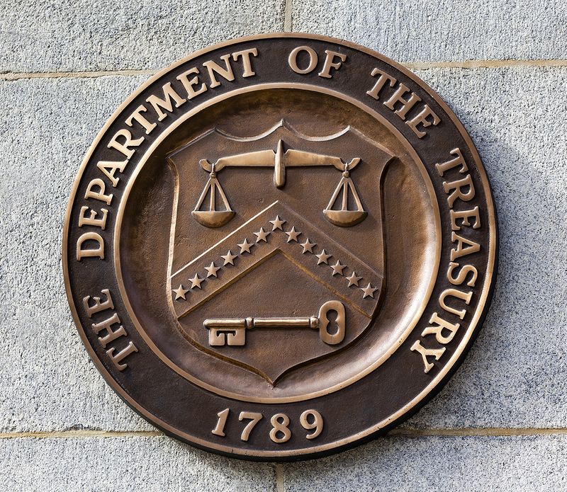U.S. Treasury Seal on Building Wall