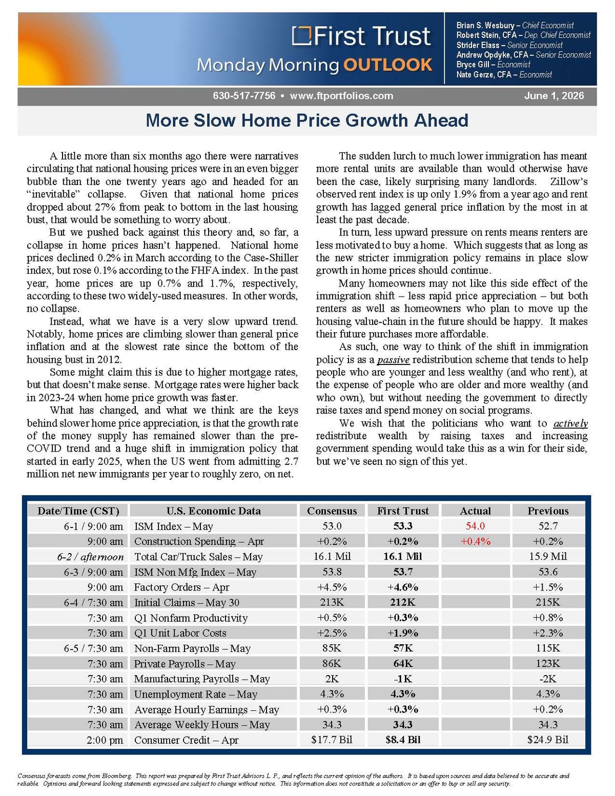 First Trust Monday Morning Outlook June 1 2026