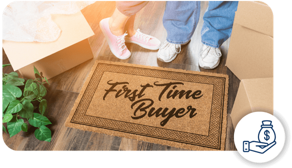 A welcome mat with the words "first time buyer" on it