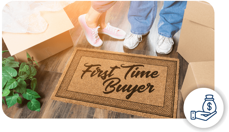 A welcome mat with the words "first time buyer" on it