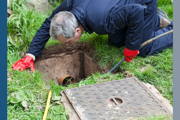 man installing a French drain. 