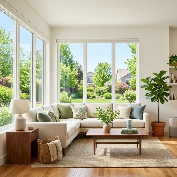 A bright, beautifully clean living room representing a healthy and safe indoor home environment.