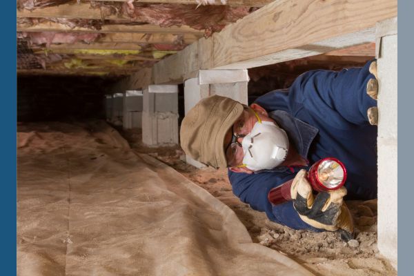 Crawlspace worker shining a flashlight