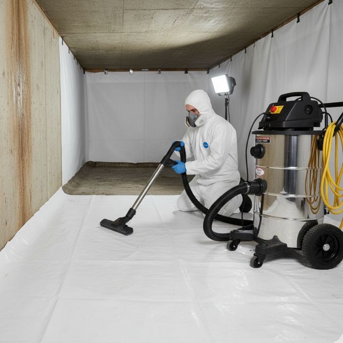 A specialized vacuum is positioned in a clean, professional work area.