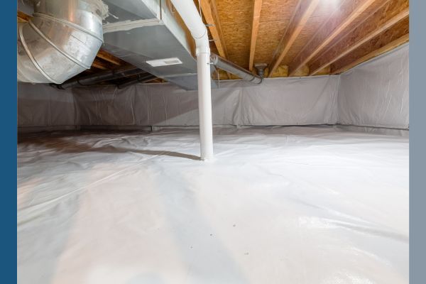 A crawlspace wrapped in a white plastic for safety
