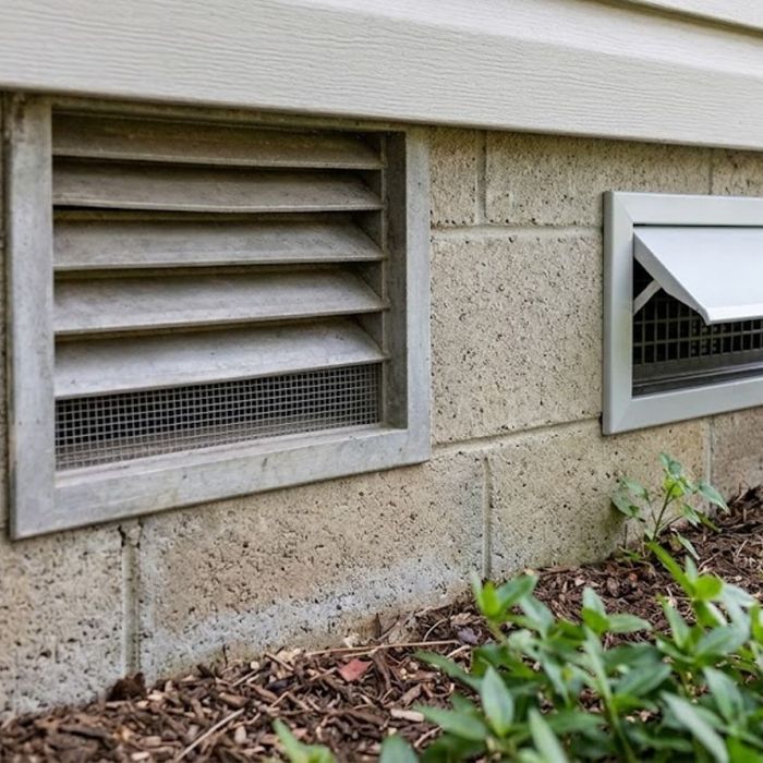 vents installed on house cinder block wall