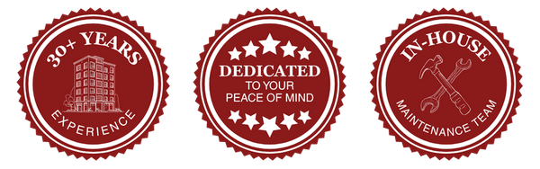 Trust Badges: 30+ Years Experience, Dedicated to Your Peace of Mind, In-House Maintenance Team