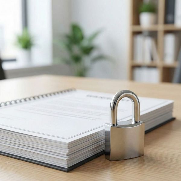 Secure lock icon placed next to heating system warranty documents and maintenance records.