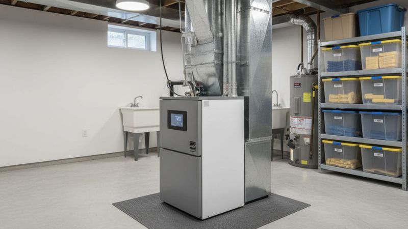 new furnace in the basement of a home