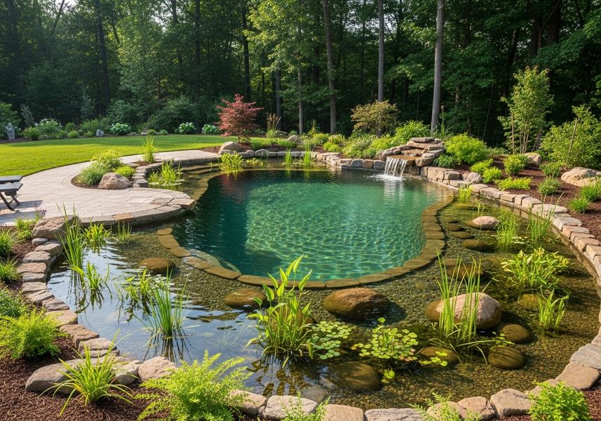 Natural Swimming Pond with Waterfall