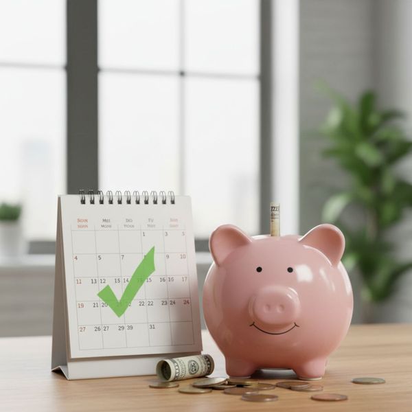A piggy bank and a calendar representing the long-term value of hydrojetting.