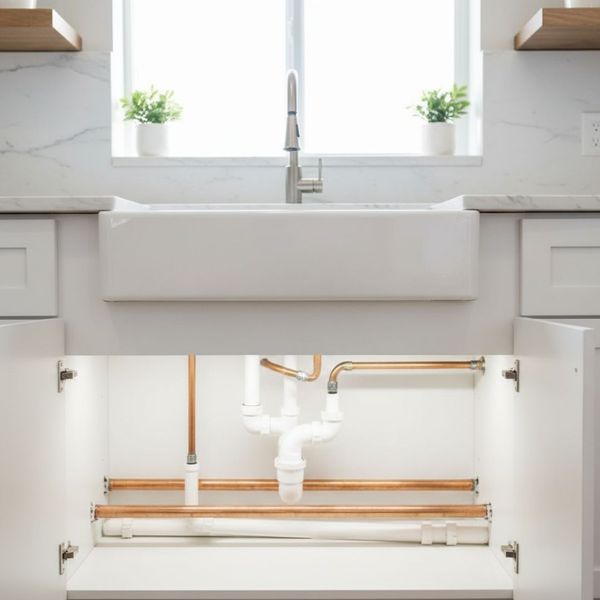 underneath a kitchen sink