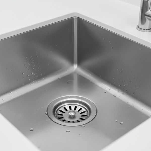 clean stainless steel sink with drain cover to catch food pieces