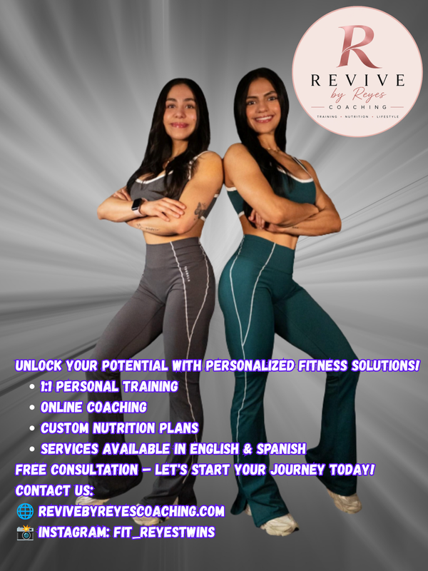 Revive by Reyes Coaching Unlock your potential with personalized fitness solutions! 11 Personal Training Online Coaching Custom Nutrition Plans Services available in English & Spanish FREE Consult.png
