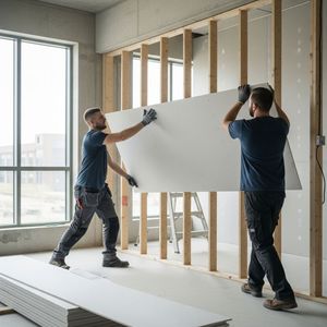 team installing drywall sheets