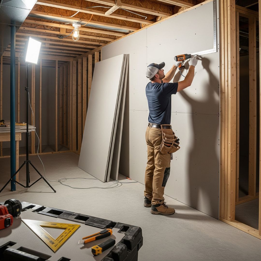 Basement drywall installation Basement drywall installation