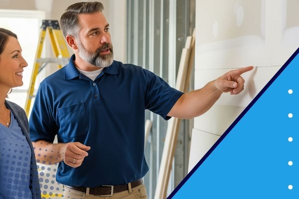 pointing out drywall cracks with homeowner pointing out drywall cracks with homeowner