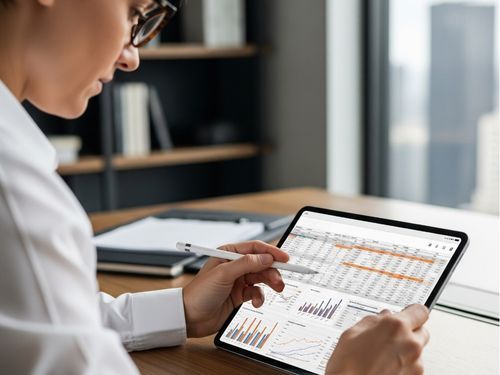 bookkeeper using a tablet to review an accurate financial report