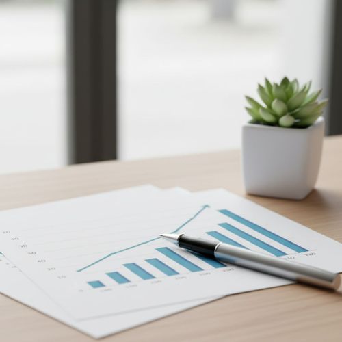 A printed financial bar chart showing upward growth, representing strategic planning and business insights.