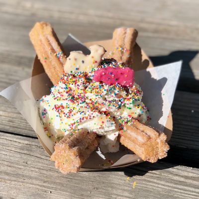 churros in ice cream with sprinkles