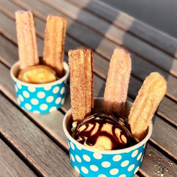 churros in ice cream cups