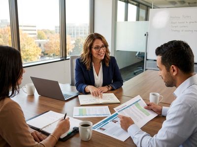 Business professionals review skills gap analysis