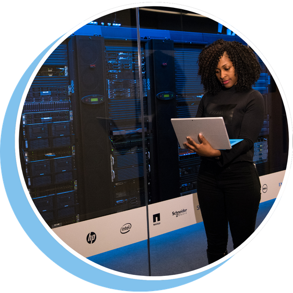 woman near data servers