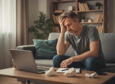 Man Overwhelmed by Work at Home