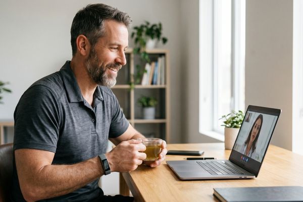 A man talking to a doctor on a laptop