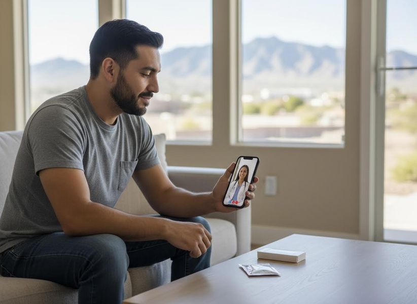 Man using telehealth app for remote medical consultation