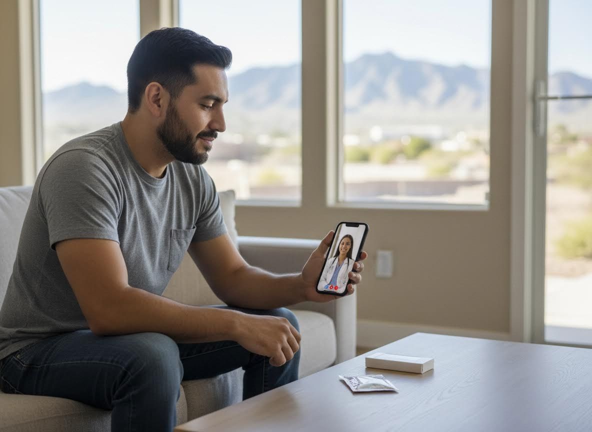 Man using telehealth app for remote medical consultation