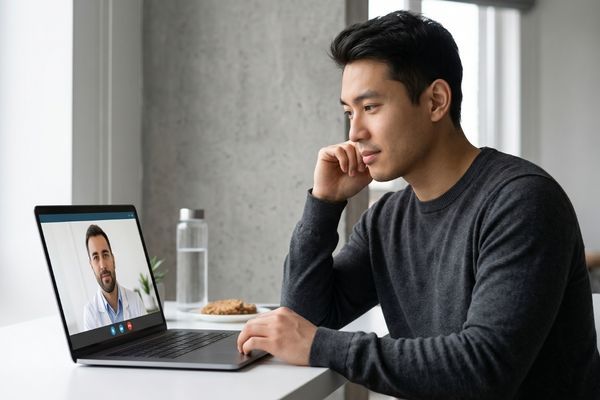 A man taking a telehealth call