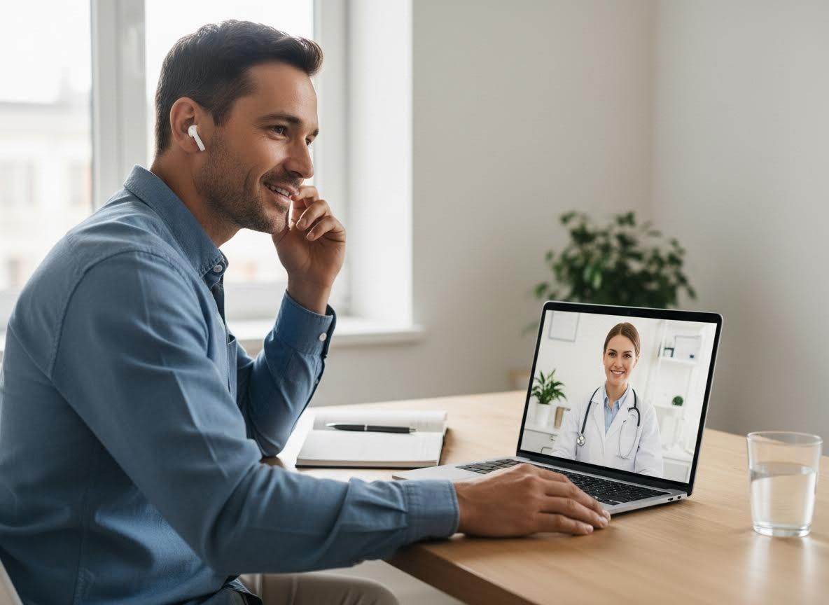 man having a telehealth meeting with a doctor