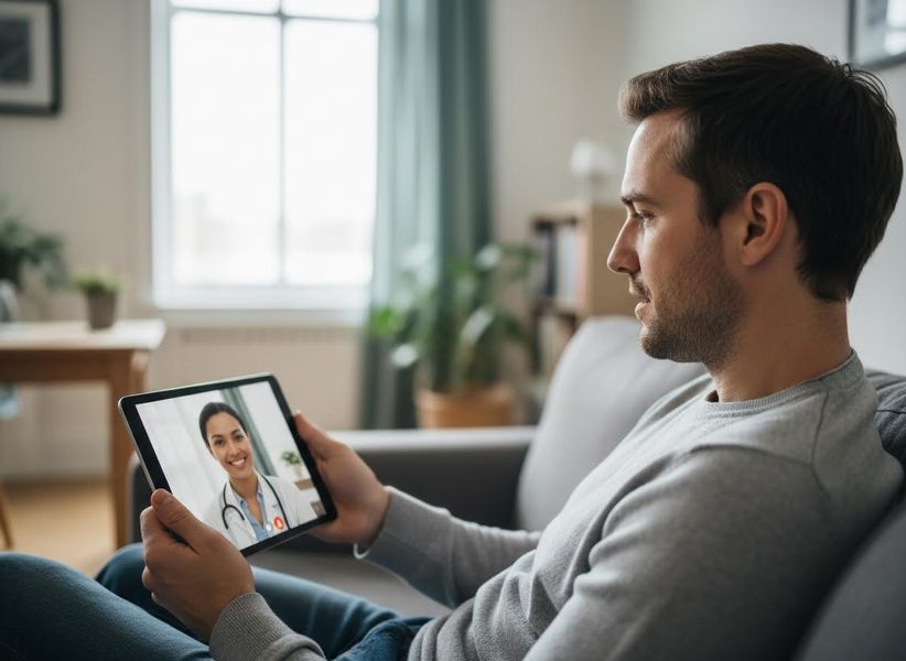 Man in Video Call with Doctor for Telehealth Consultation
