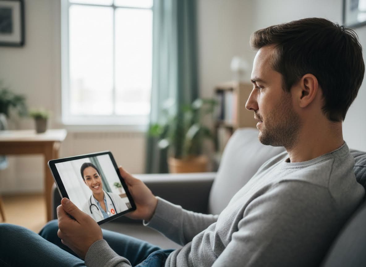 Man in Video Call with Doctor for Telehealth Consultation