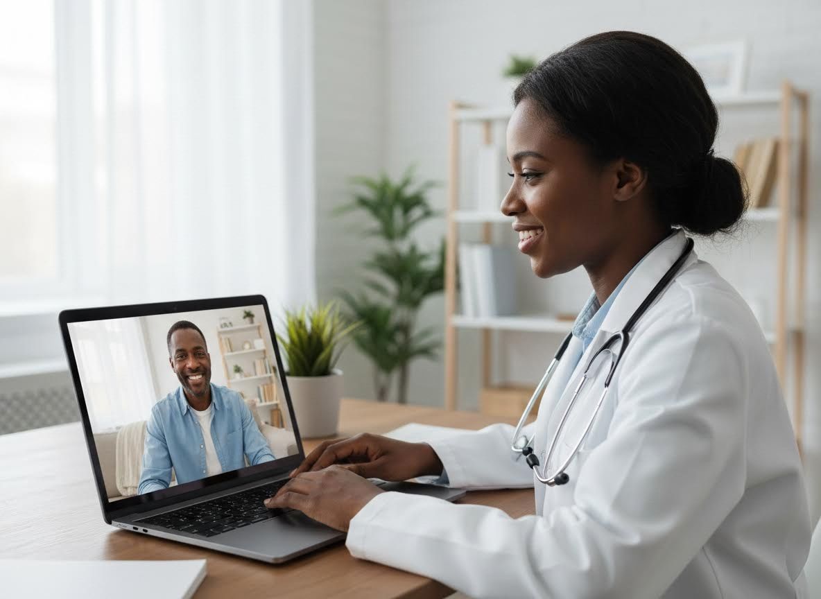 doctor and patient talking via telehealth