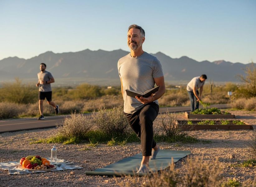 Healthy living: yoga, running, and gardening in the desert